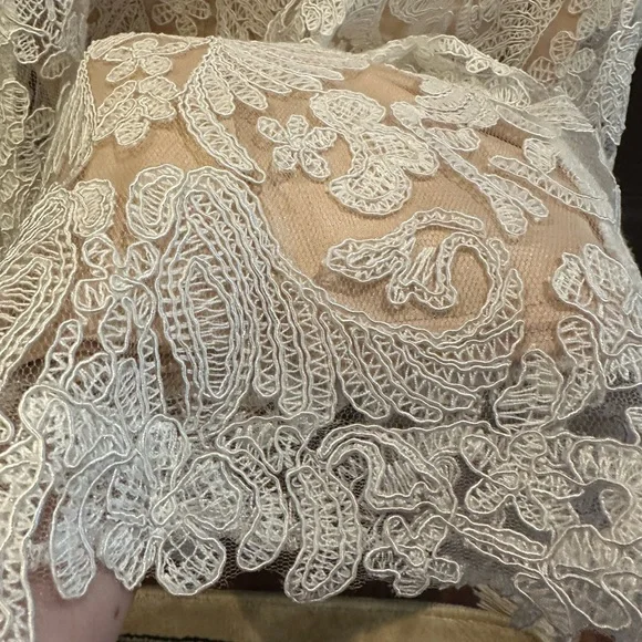 Tadashi Shoji Cream Flutter Sleeve Wedding Dress - Picture 7 of 14